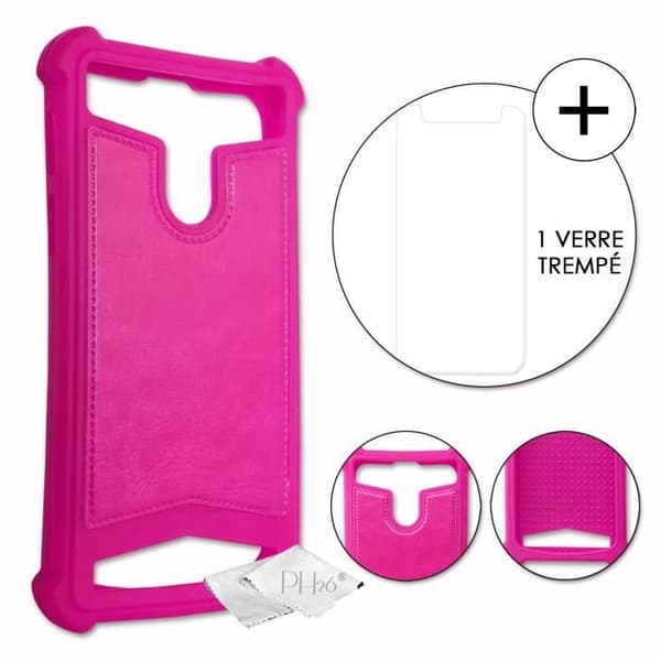 Super Pack för HTC U12 life Bakfodral i läderstil med anti-chock silikongelkonturer + 1 skärmskydd i glas
