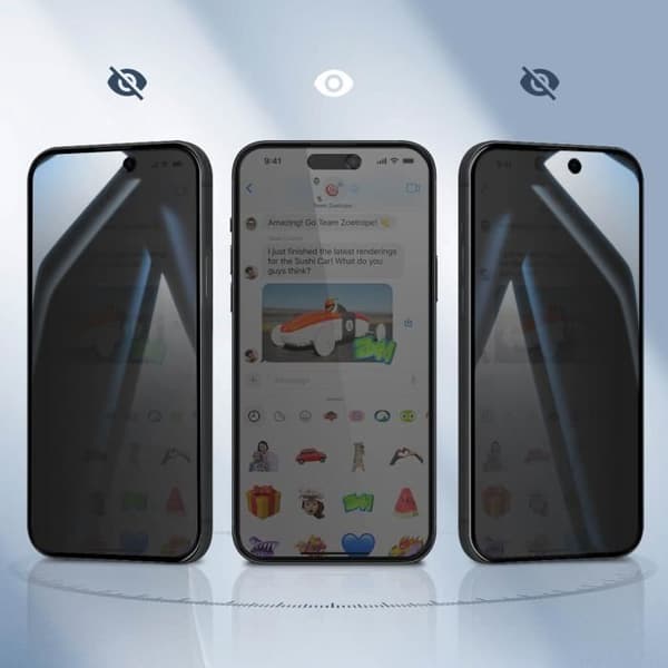Antispionfilm - AVIZAR - iPhone 15 Pro Max - 9H härdat glas - Fullständigt skydd - Transparent svart
