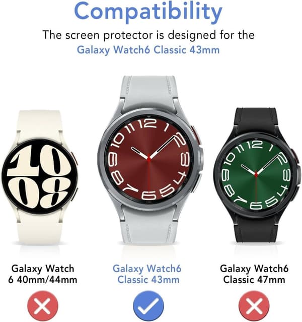2x Skjermbeskytter for herdet glass til Samsung Galaxy Watch 43mm