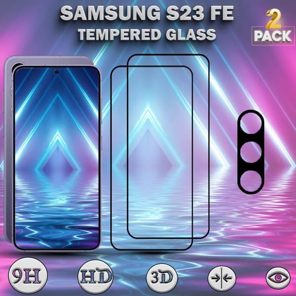 2-Pack SAMSUNG S23 FE Skärmskydd & 1-Pack linsskydd - Härdat Glas 9H - Super kvalitet 3D