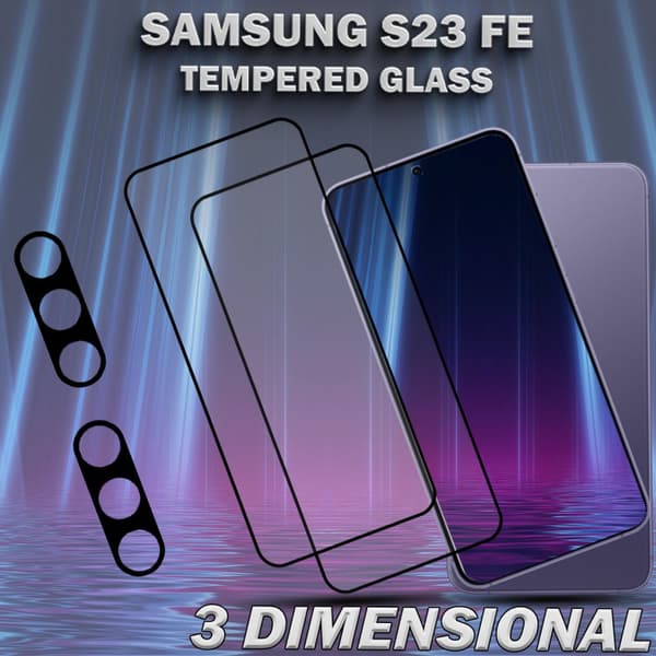 2-Pack SAMSUNG S23 FE Skärmskydd & 2-Pack linsskydd - Härdat Glas 9H - Super kvalitet 3D