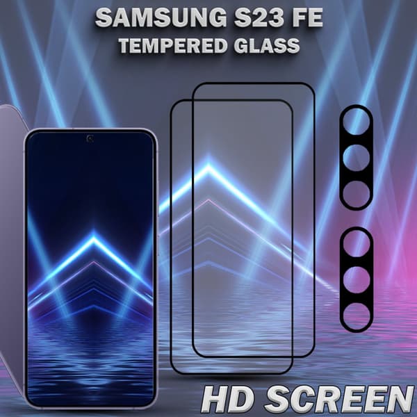 2-Pack SAMSUNG S23 FE Skärmskydd & 2-Pack linsskydd - Härdat Glas 9H - Super kvalitet 3D