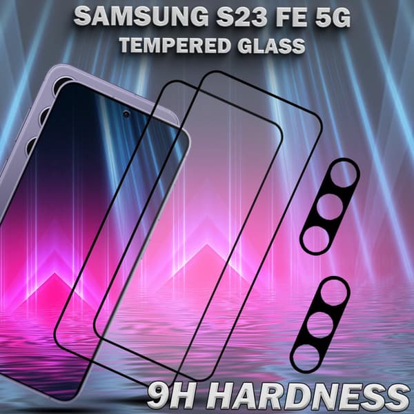 2-Pack SAMSUNG S23 FE 5G Skärmskydd & 2-Pack linsskydd - Härdat Glas 9H - Super kvalitet 3D