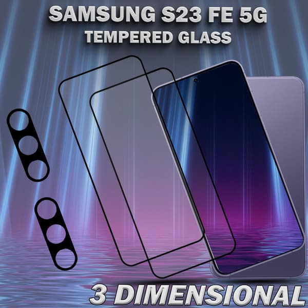 2-Pack SAMSUNG S23 FE 5G Skärmskydd & 2-Pack linsskydd - Härdat Glas 9H - Super kvalitet 3D