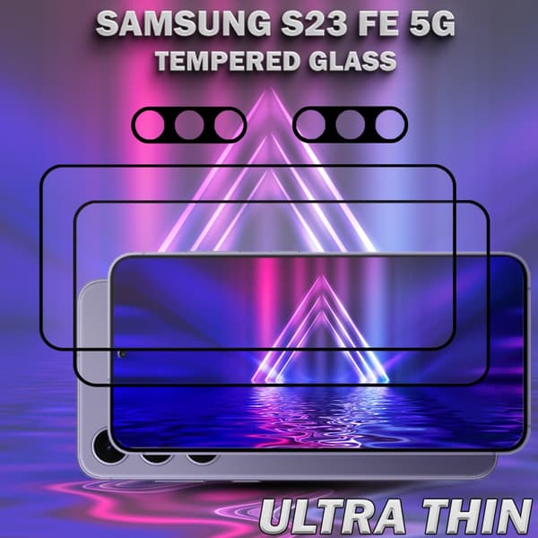 2-Pack SAMSUNG S23 FE 5G Skärmskydd & 2-Pack linsskydd - Härdat Glas 9H - Super kvalitet 3D