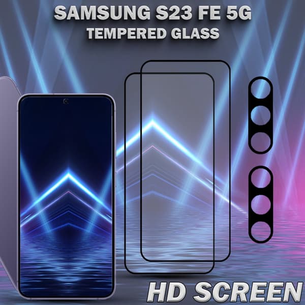 2-Pack SAMSUNG S23 FE 5G Skärmskydd & 2-Pack linsskydd - Härdat Glas 9H - Super kvalitet 3D