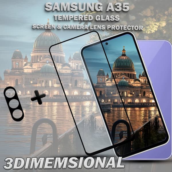 1-Pack SAMSUNG A35 Skärmskydd & 1-Pack linsskydd - Härdat Glas 9H - Super kvalitet 3D