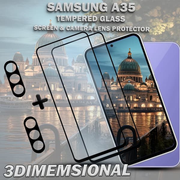 2-Pack SAMSUNG A35 Skärmskydd & 2-Pack linsskydd - Härdat Glas 9H - Super kvalitet 3D