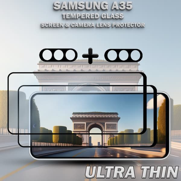 2-Pack SAMSUNG A35 Skärmskydd & 2-Pack linsskydd - Härdat Glas 9H - Super kvalitet 3D