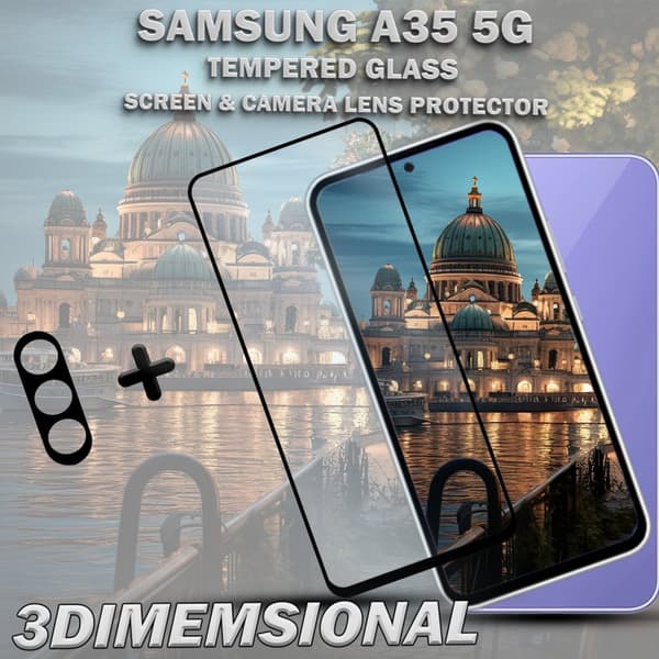 1-Pack SAMSUNG A35 5G Skärmskydd & 1-Pack linsskydd - Härdat Glas 9H - Super kvalitet 3D