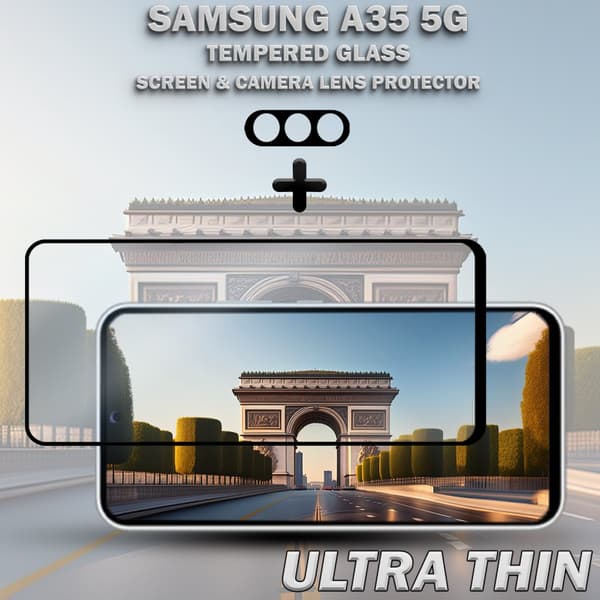 1-Pack SAMSUNG A35 5G Skärmskydd & 1-Pack linsskydd - Härdat Glas 9H - Super kvalitet 3D