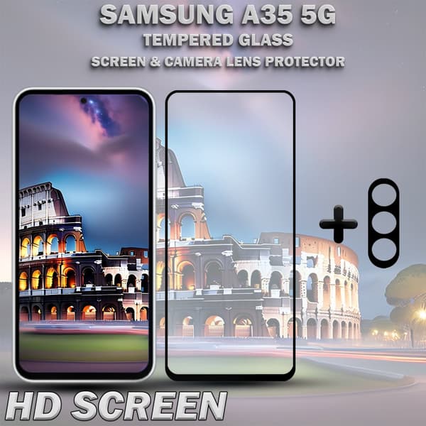 1-Pack SAMSUNG A35 5G Skärmskydd & 1-Pack linsskydd - Härdat Glas 9H - Super kvalitet 3D