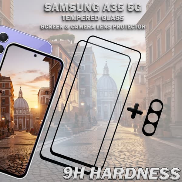 2-Pack SAMSUNG A35 5G Skärmskydd & 1-Pack linsskydd - Härdat Glas 9H - Super kvalitet 3D