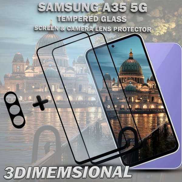 2-Pack SAMSUNG A35 5G Skärmskydd & 1-Pack linsskydd - Härdat Glas 9H - Super kvalitet 3D