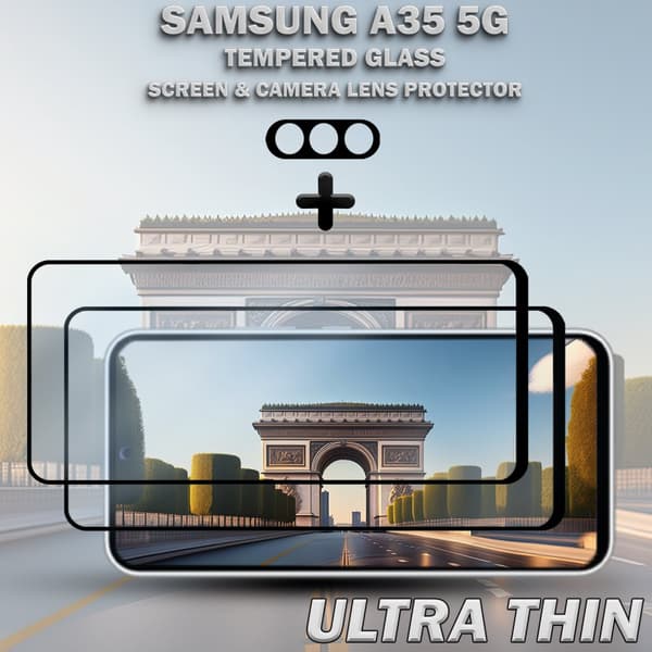 2-Pack SAMSUNG A35 5G Skärmskydd & 1-Pack linsskydd - Härdat Glas 9H - Super kvalitet 3D