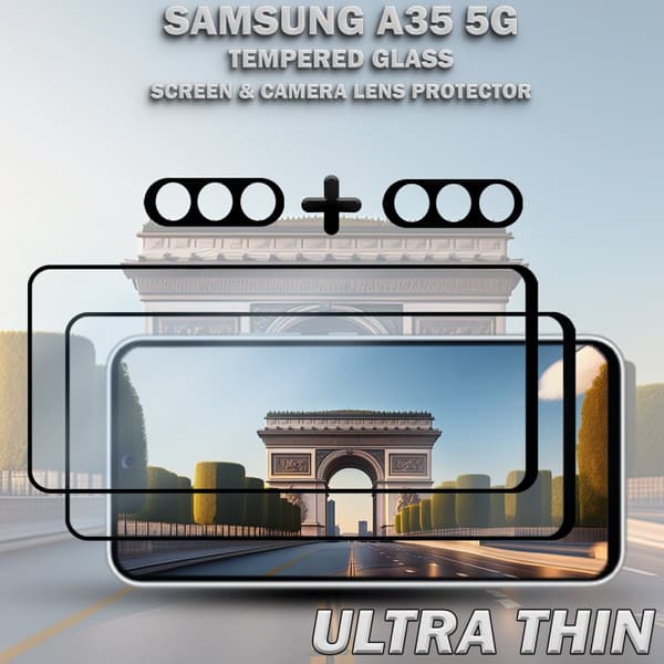 2-Pack SAMSUNG A35 5G Skärmskydd & 2-Pack linsskydd - Härdat Glas 9H - Super kvalitet 3D