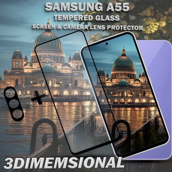 1-Pack SAMSUNG A55 Skärmskydd & 1-Pack linsskydd - Härdat Glas 9H - Super kvalitet 3D