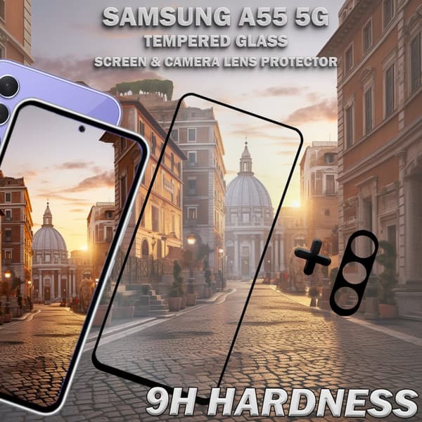1-Pack SAMSUNG A55 5G Skärmskydd & 1-Pack linsskydd - Härdat Glas 9H - Super kvalitet 3D