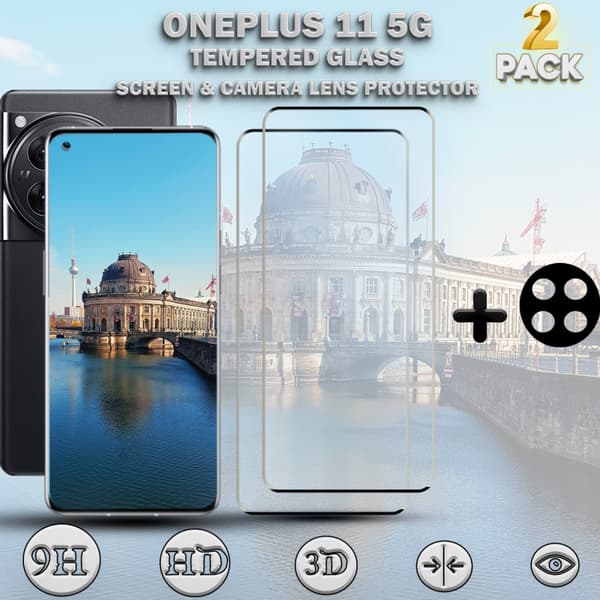 2-Pack ONEPLUS 11 5G Skärmskydd & 1-Pack linsskydd - Härdat Glas 9H - Super kvalitet 3D