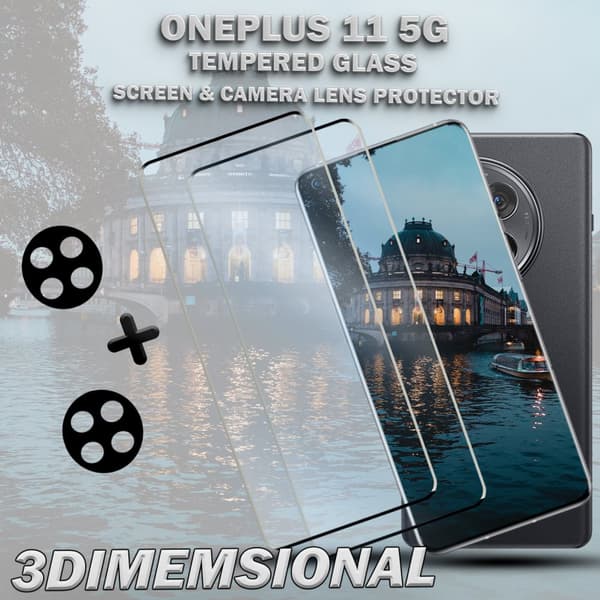 2-Pack ONEPLUS 11 5G Skärmskydd & 2-Pack linsskydd - Härdat Glas 9H - Super kvalitet 3D