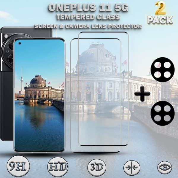 2-Pack ONEPLUS 11 5G Skärmskydd & 2-Pack linsskydd - Härdat Glas 9H - Super kvalitet 3D
