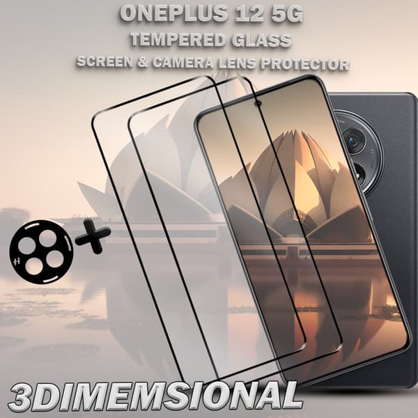 2-Pack ONEPLUS 12 5G Skärmskydd & 1-Pack linsskydd - Härdat Glas 9H - Super kvalitet 3D