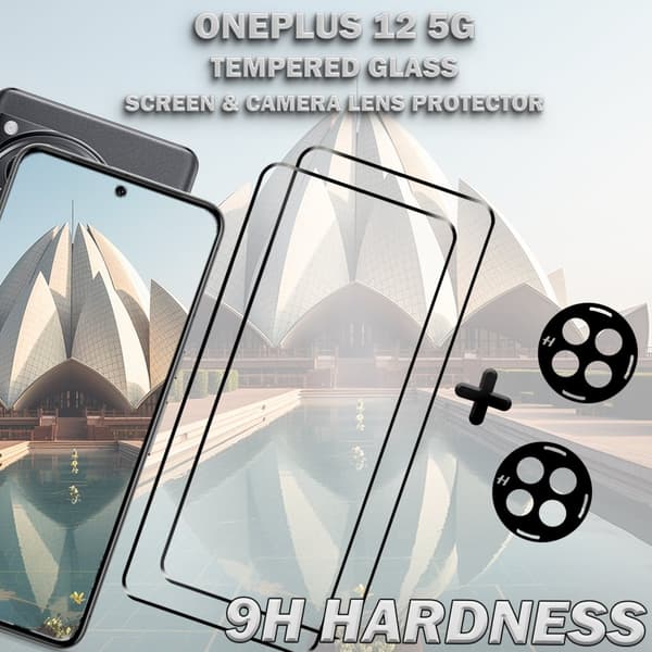 2-Pack ONEPLUS 12 5G Skärmskydd & 2-Pack linsskydd - Härdat Glas 9H - Super kvalitet 3D