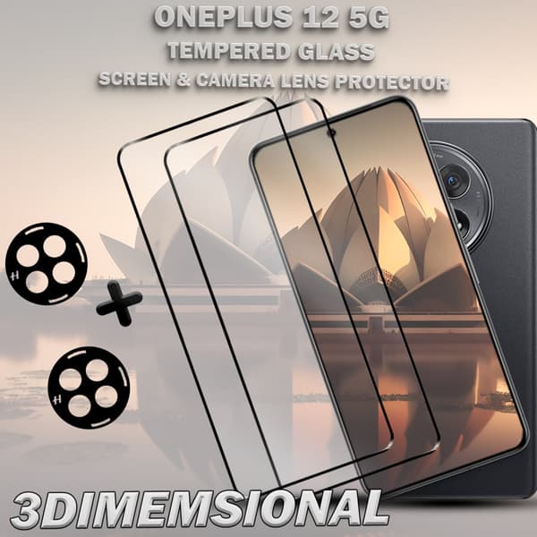 2-Pack ONEPLUS 12 5G Skärmskydd & 2-Pack linsskydd - Härdat Glas 9H - Super kvalitet 3D