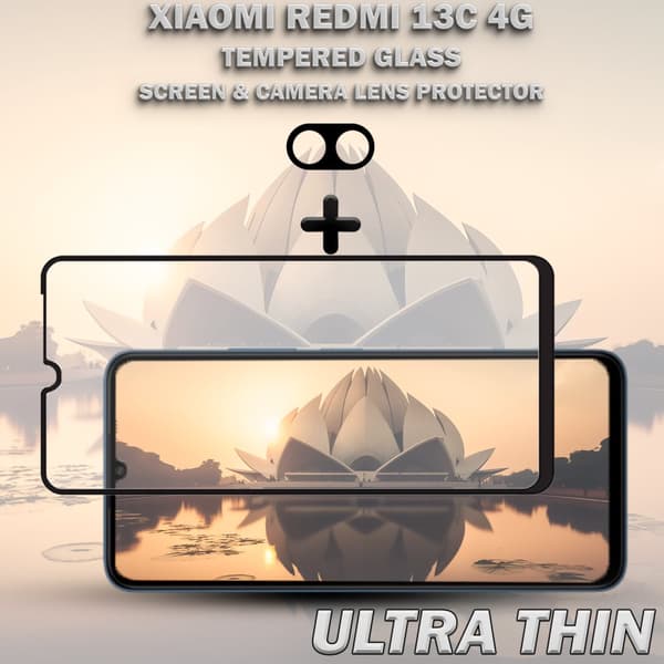 1-Pack XIAOMI REDMI 13C 4G Skärmskydd & 1-Pack linsskydd - Härdat Glas 9H - Super kvalitet 3D