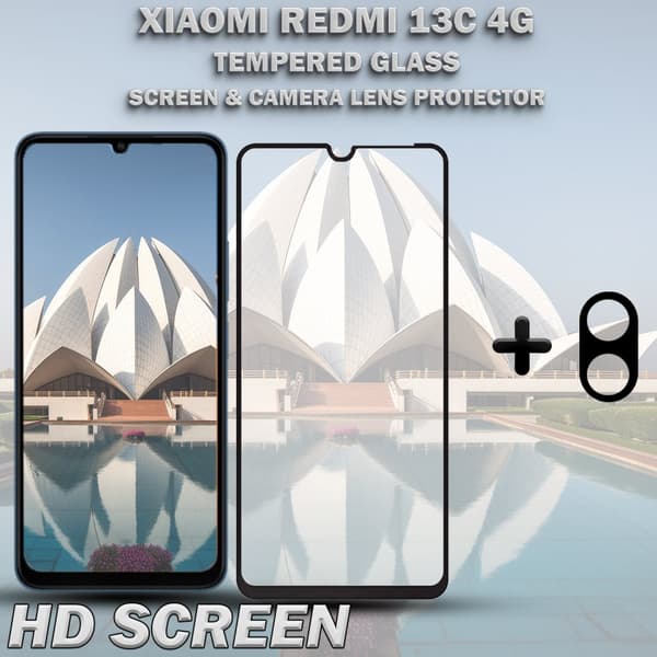 1-Pack XIAOMI REDMI 13C 4G Skärmskydd & 1-Pack linsskydd - Härdat Glas 9H - Super kvalitet 3D