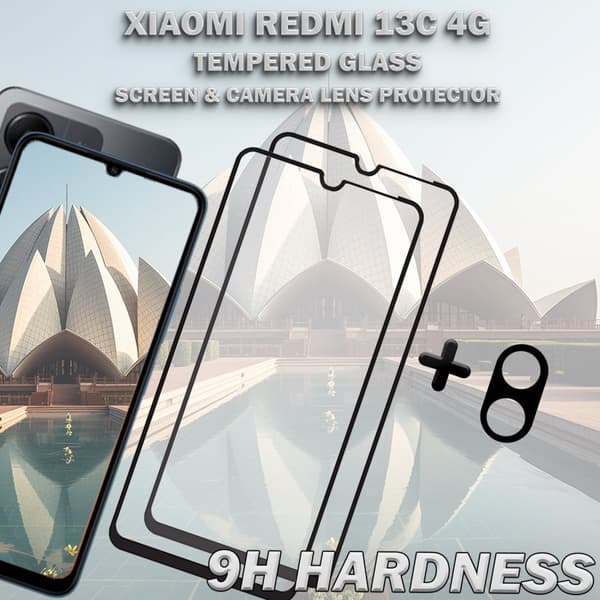 2-Pack XIAOMI REDMI 13C 4G Skärmskydd & 1-Pack linsskydd - Härdat Glas 9H - Super kvalitet 3D