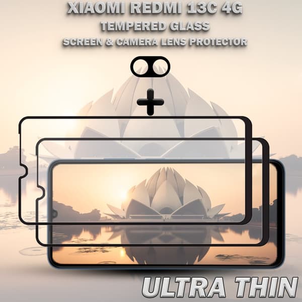 2-Pack XIAOMI REDMI 13C 4G Skärmskydd & 1-Pack linsskydd - Härdat Glas 9H - Super kvalitet 3D