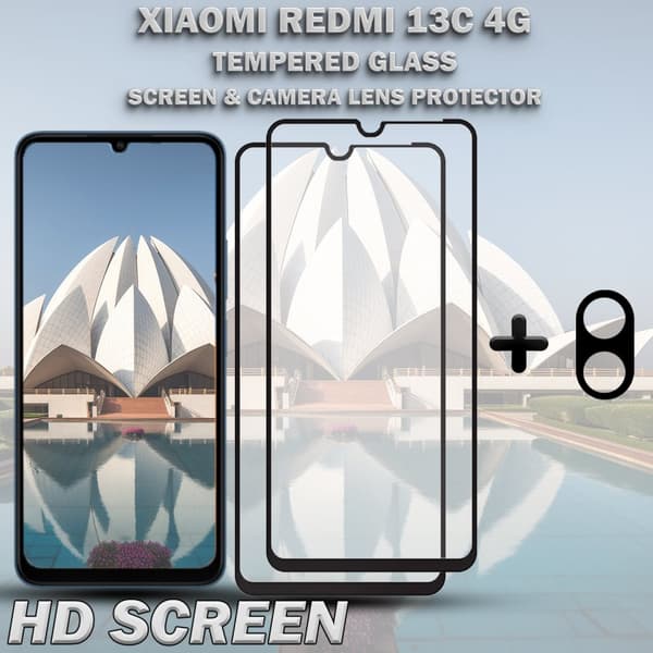 2-Pack XIAOMI REDMI 13C 4G Skärmskydd & 1-Pack linsskydd - Härdat Glas 9H - Super kvalitet 3D