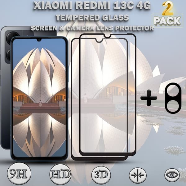 2-Pack XIAOMI REDMI 13C 4G Skärmskydd & 1-Pack linsskydd - Härdat Glas 9H - Super kvalitet 3D