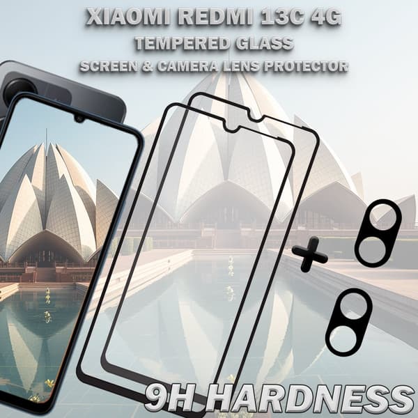 2-Pack XIAOMI REDMI 13C 4G Skärmskydd & 2-Pack linsskydd - Härdat Glas 9H - Super kvalitet 3D