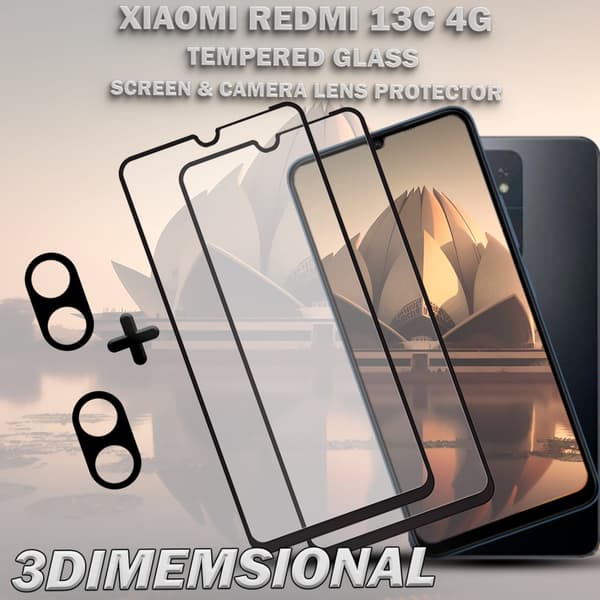 2-Pack XIAOMI REDMI 13C 4G Skärmskydd & 2-Pack linsskydd - Härdat Glas 9H - Super kvalitet 3D