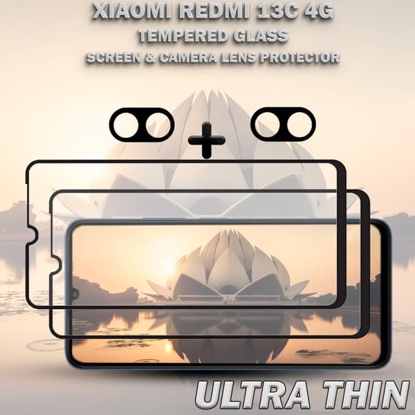 2-Pack XIAOMI REDMI 13C 4G Skärmskydd & 2-Pack linsskydd - Härdat Glas 9H - Super kvalitet 3D