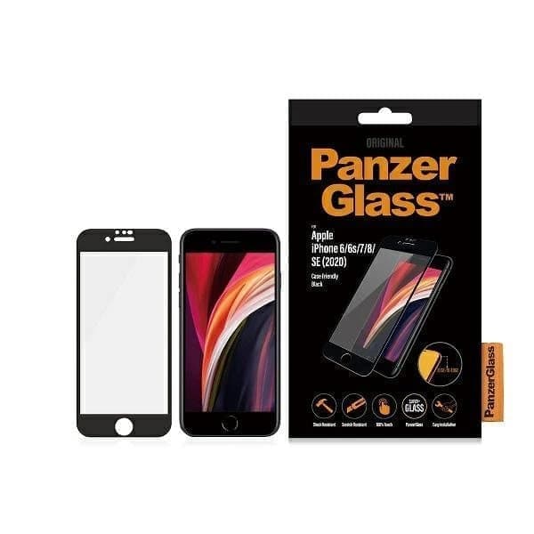 PanzerGlass E2E Super+ herdet glass for iPhone 6 / 6s / 7 / 8 / SE 2020 / SE 2022 - med svart ramme