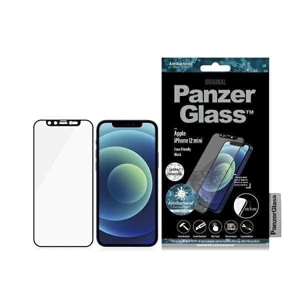 PanzerGlass E2E Microfracture Antibakterielt glass med Swarovsky Crystal Camera Cover for iPhone 12 mini - med svart ramme