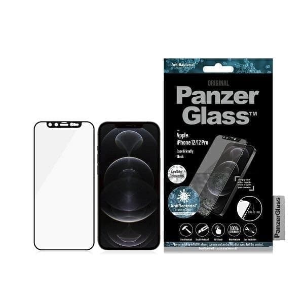 PanzerGlass E2E Microfracture Antibakterielt glass med Swarovsky Crystal Camera Cover for iPhone 12/12 Pro - Med svart ramme