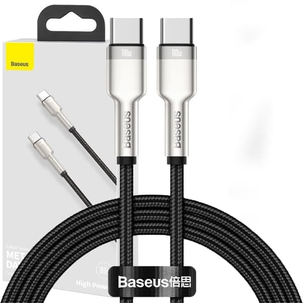 Baseus Cafule Metal Datakabel USB Type C - USB Type C 100 W (20 V / 5 A) Strømforsyning 1 m svart (CATJK-C01)