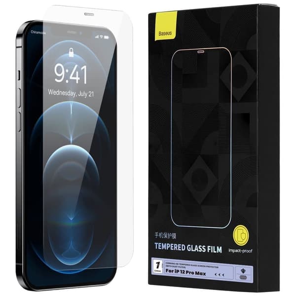 Baseus herdet glass i fullskjerm for iPhone 12 Pro Max, 0,4 mm høyttalerdeksel + monteringssett