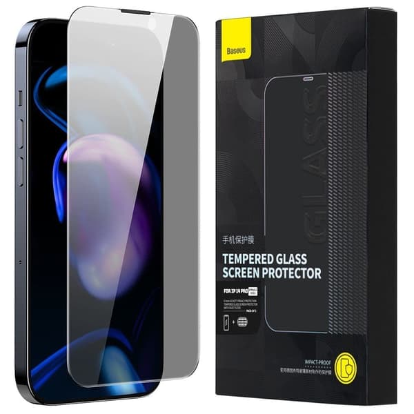Baseus Privacy Tempered Glass for iPhone 14 Pro Fullskjerm 0,3 mm Privacy Filter Anti Spy + Monteringsramme