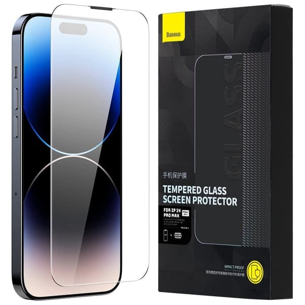 Baseus Series 2x herdet glass for iPhone 14 Pro Max fullskjerm 0,3 mm høyttalerdeksel + monteringsramme