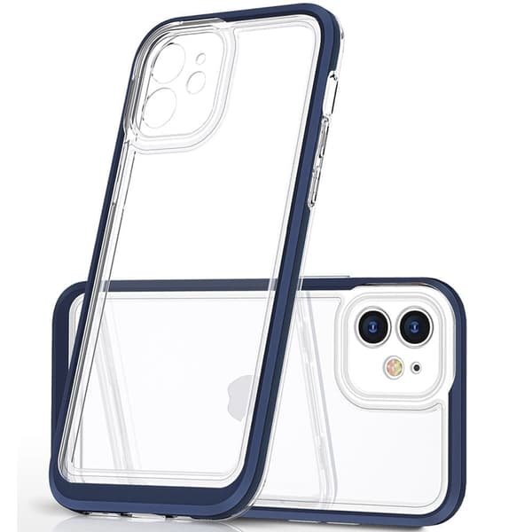 Gjennomsiktig 3-i-1-deksel til iPhone 12, geleskall med ramme, blå