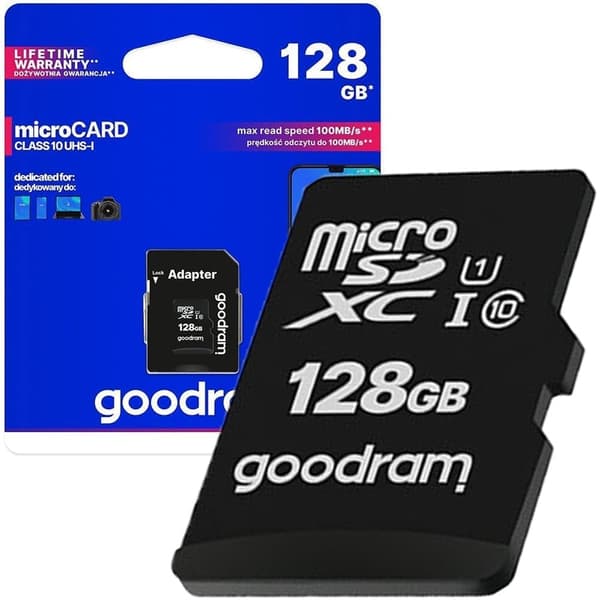 Goodram Microcard 128 GB micro SD XC UHS-I klasse 10 minnekort, SD-adapter (M1AA-01280R12)