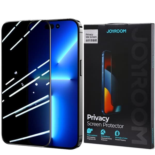 Joyroom Knight 2.5D Privacy TG herdet glass for iPhone 14 Pro med antispionfilter fullskjerm og gjennomsiktig ramme (JR-P02)