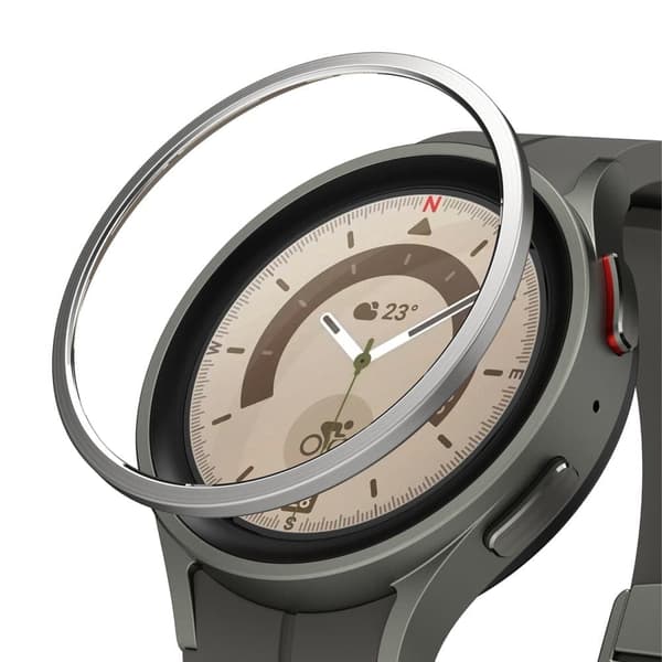 Ringke Bezel Styling Deksel for Samsung Galaxy Watch 5 Pro 45mm rustfritt stål ytre deksel Edge Silver