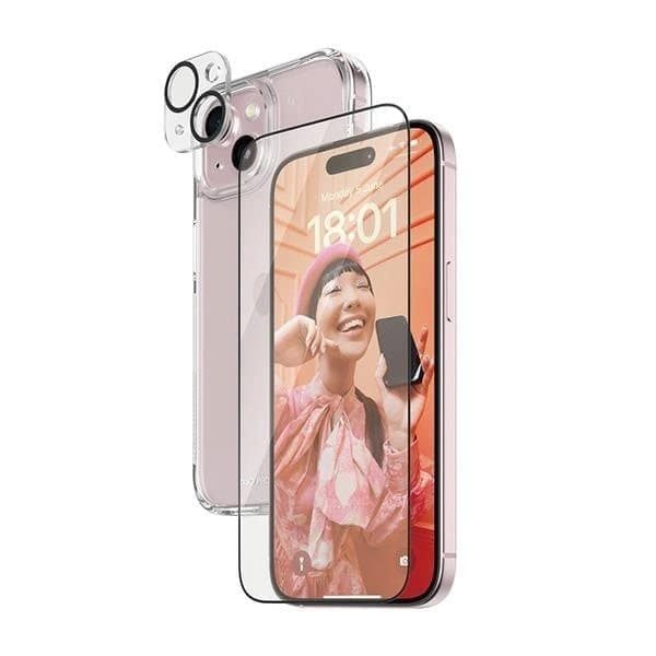 PanzerGlass Bundle 3-i-1 sett gjennomsiktig deksel + folie + kameradeksel til iPhone 15 Plus
