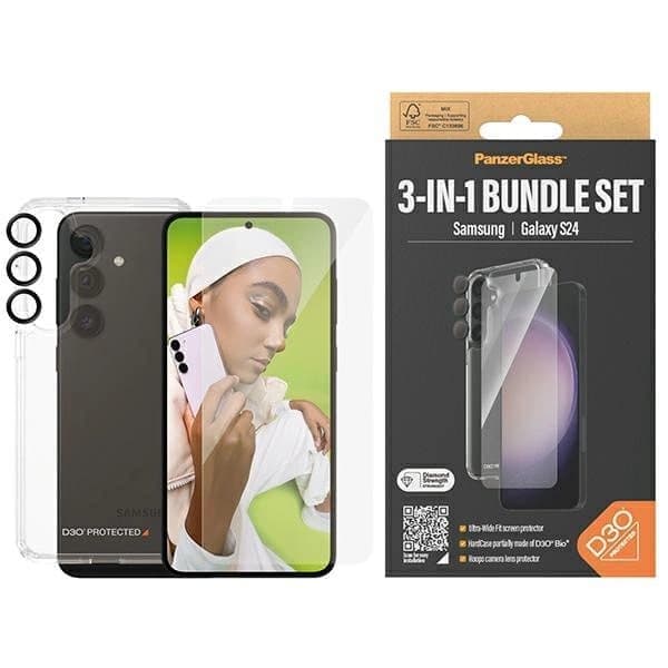 PanzerGlass Bundle 3-i-1 gjennomsiktig deksel + film + kamerabeskytter til Samsung Galaxy S24